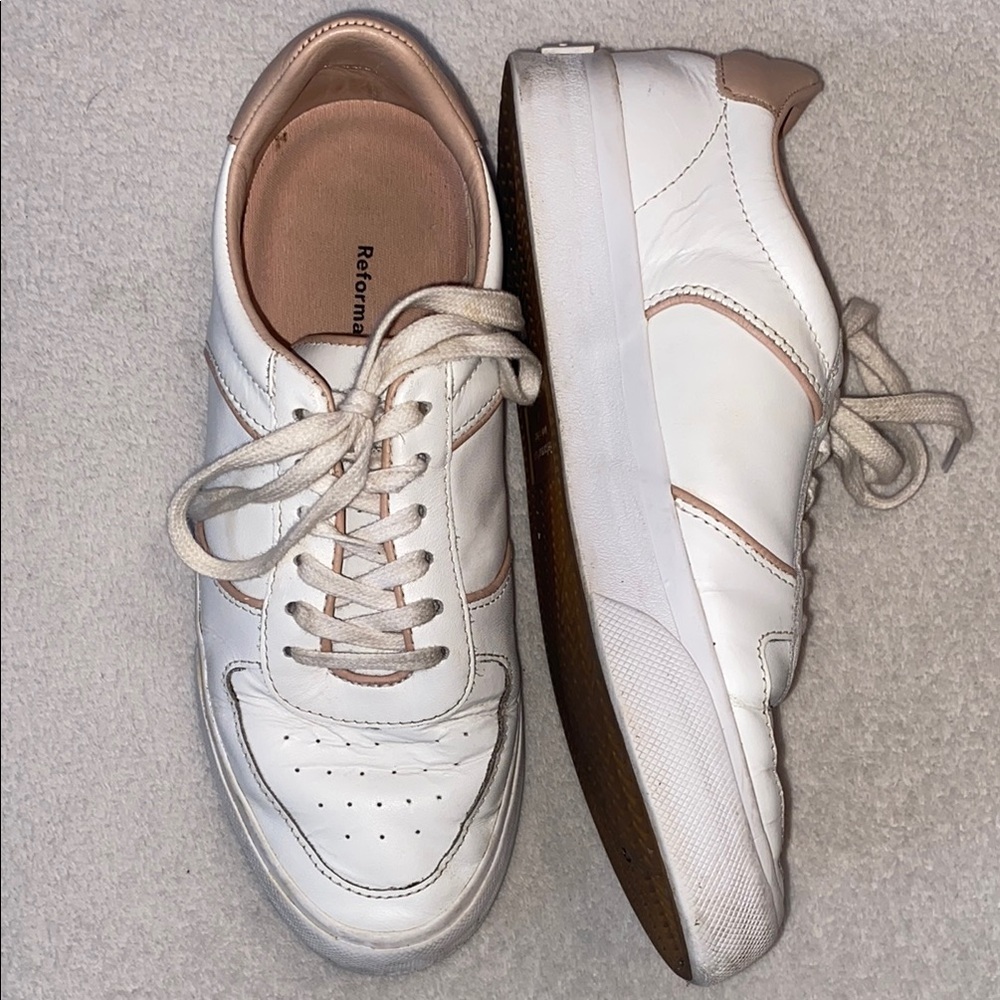 Reformation white & rose leather Harlow sneakers Sz 6
